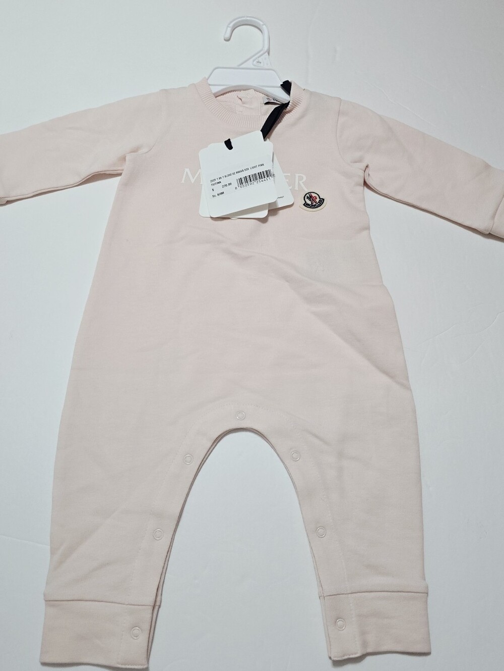 NEW Moncler - 6/9 Mths Unisex Pink Logo Baby One Piece Romper